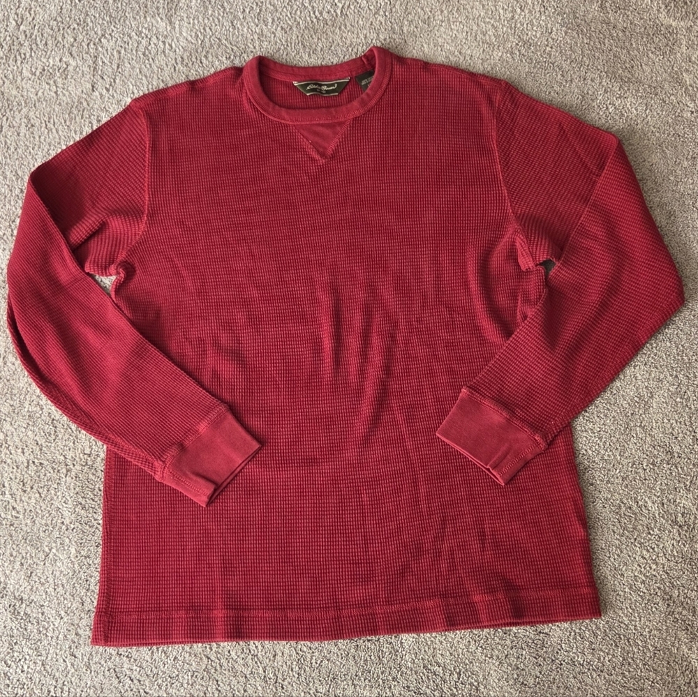 Eddie Bauer Men's Red Long Sleeve Waffle Knit Top, Size Large Tall
